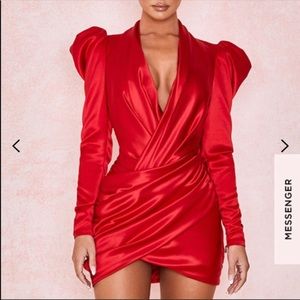 Red satin rouched house of cb dress